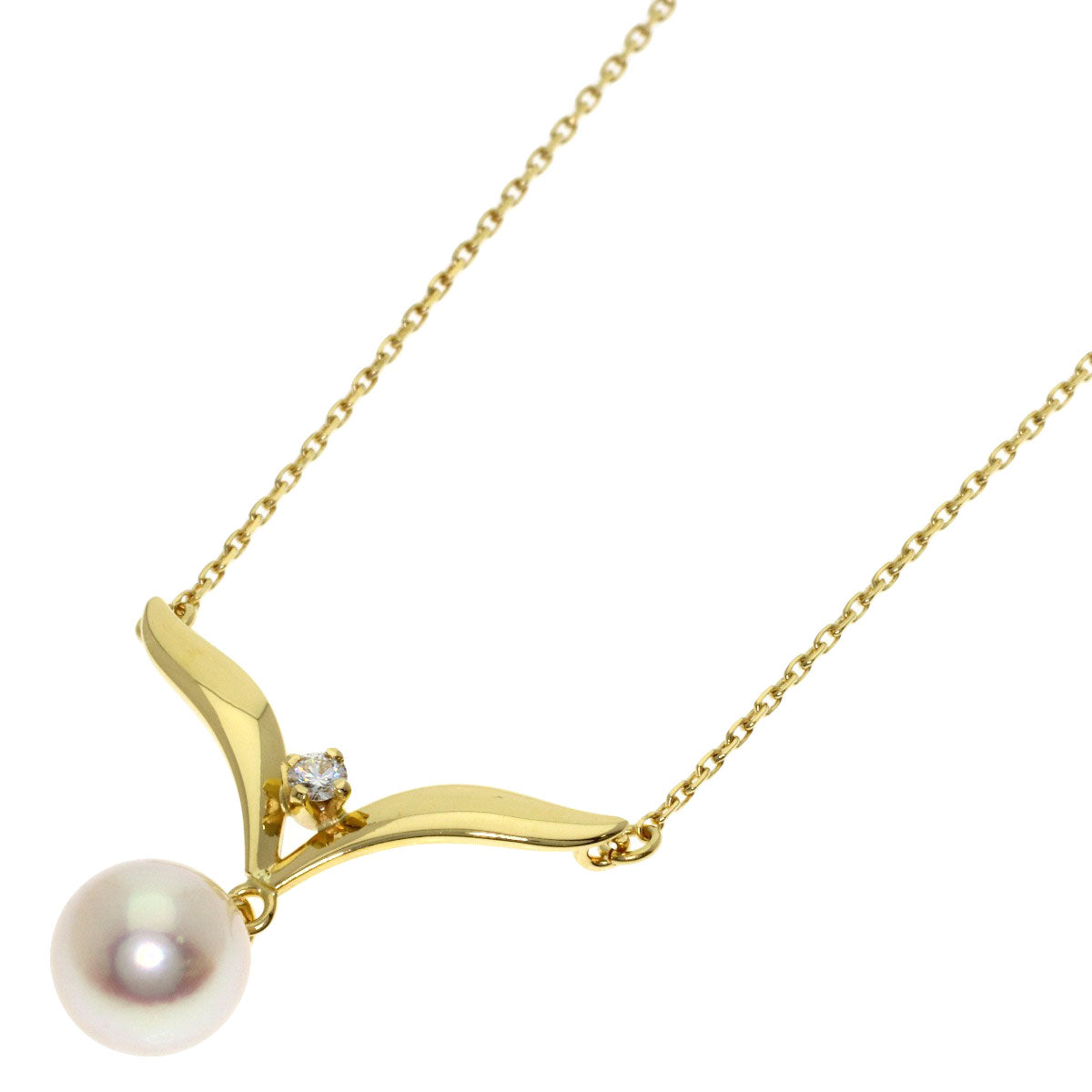 MIKIMOTO Pearl Pearl 1P Diamond Necklace K18 Yellow Gold Ladies [Used]