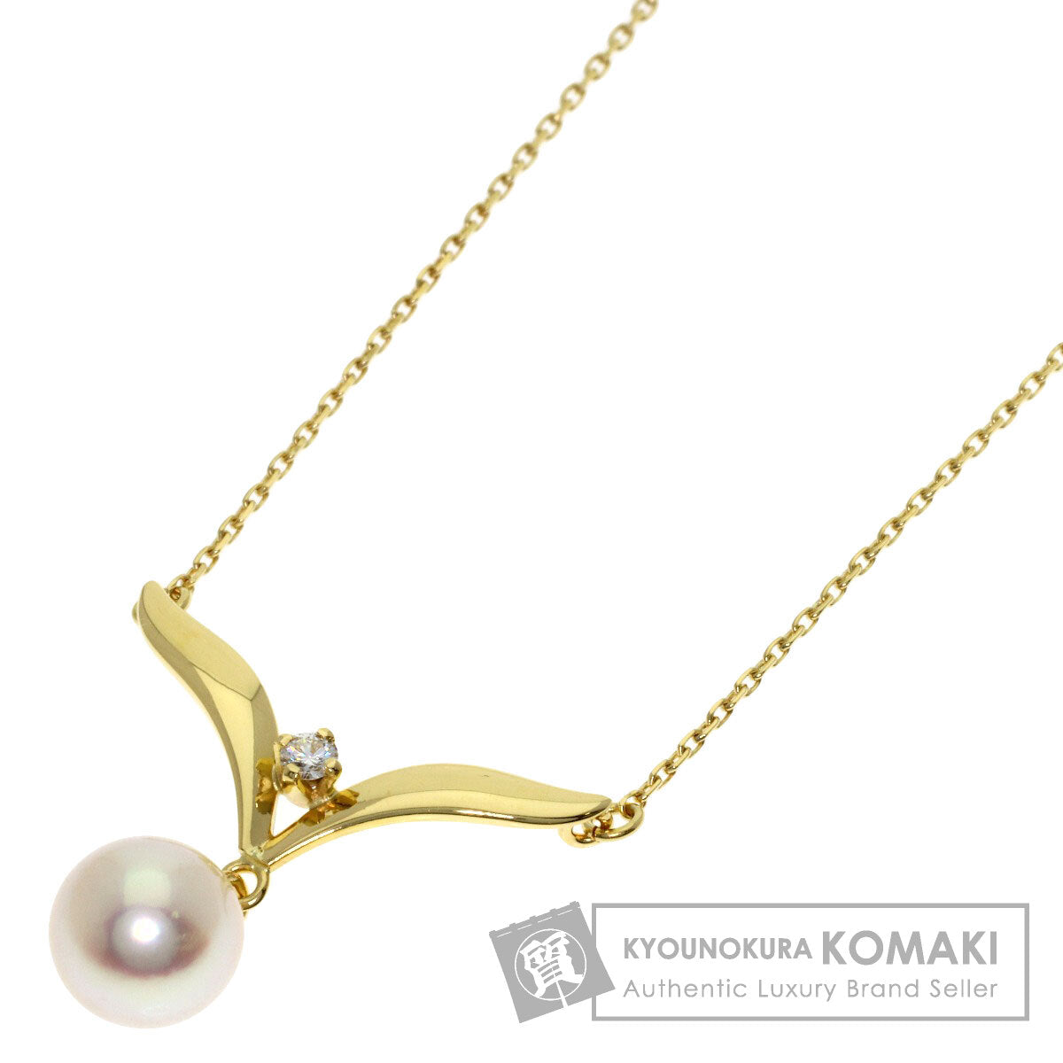 MIKIMOTO Pearl Pearl 1P Diamond Necklace K18 Yellow Gold Ladies [Used]