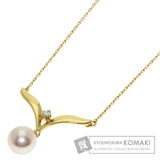 MIKIMOTO Pearl Pearl 1P Diamond Necklace K18 Yellow Gold Ladies [Used]