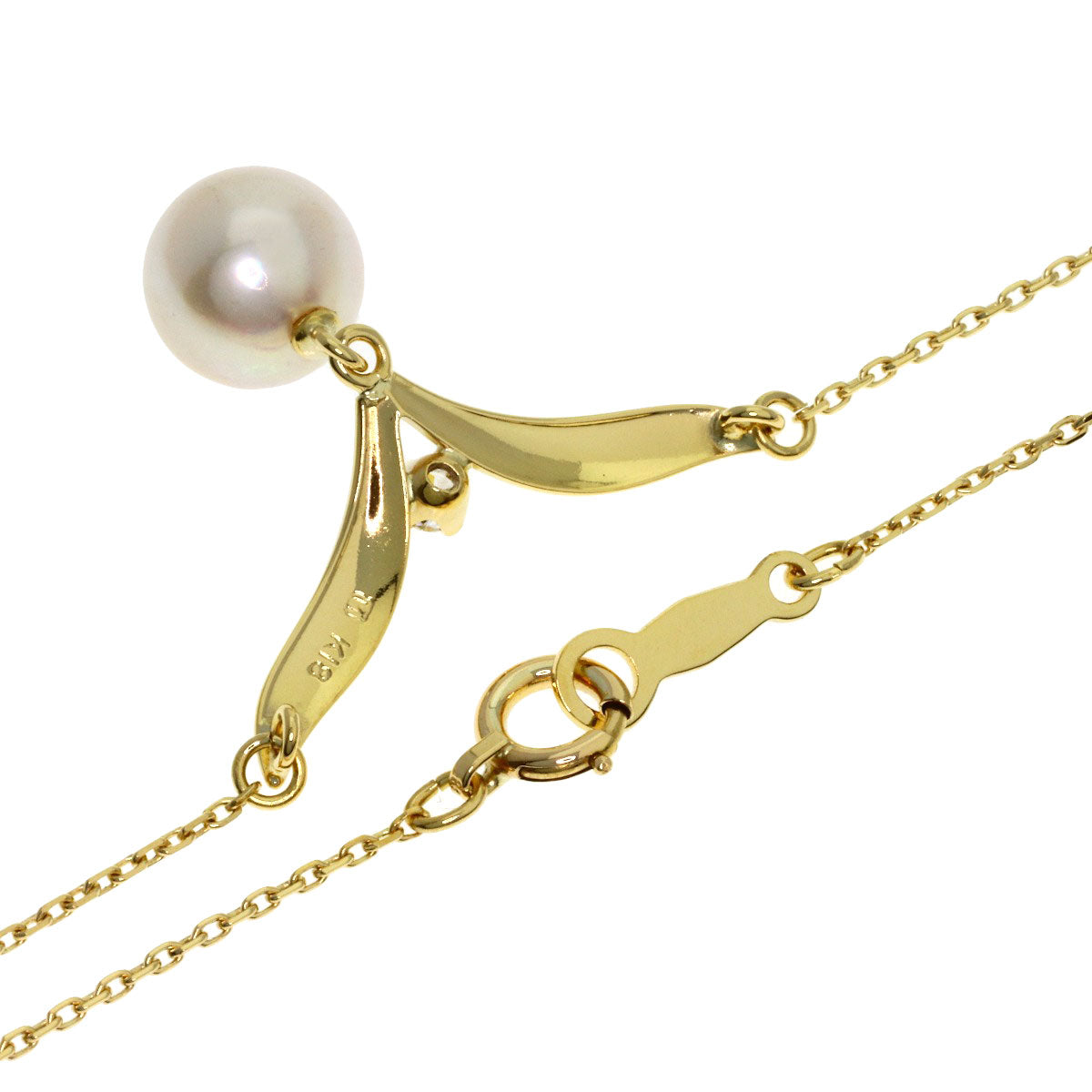 MIKIMOTO Pearl Pearl 1P Diamond Necklace K18 Yellow Gold Ladies [Used]