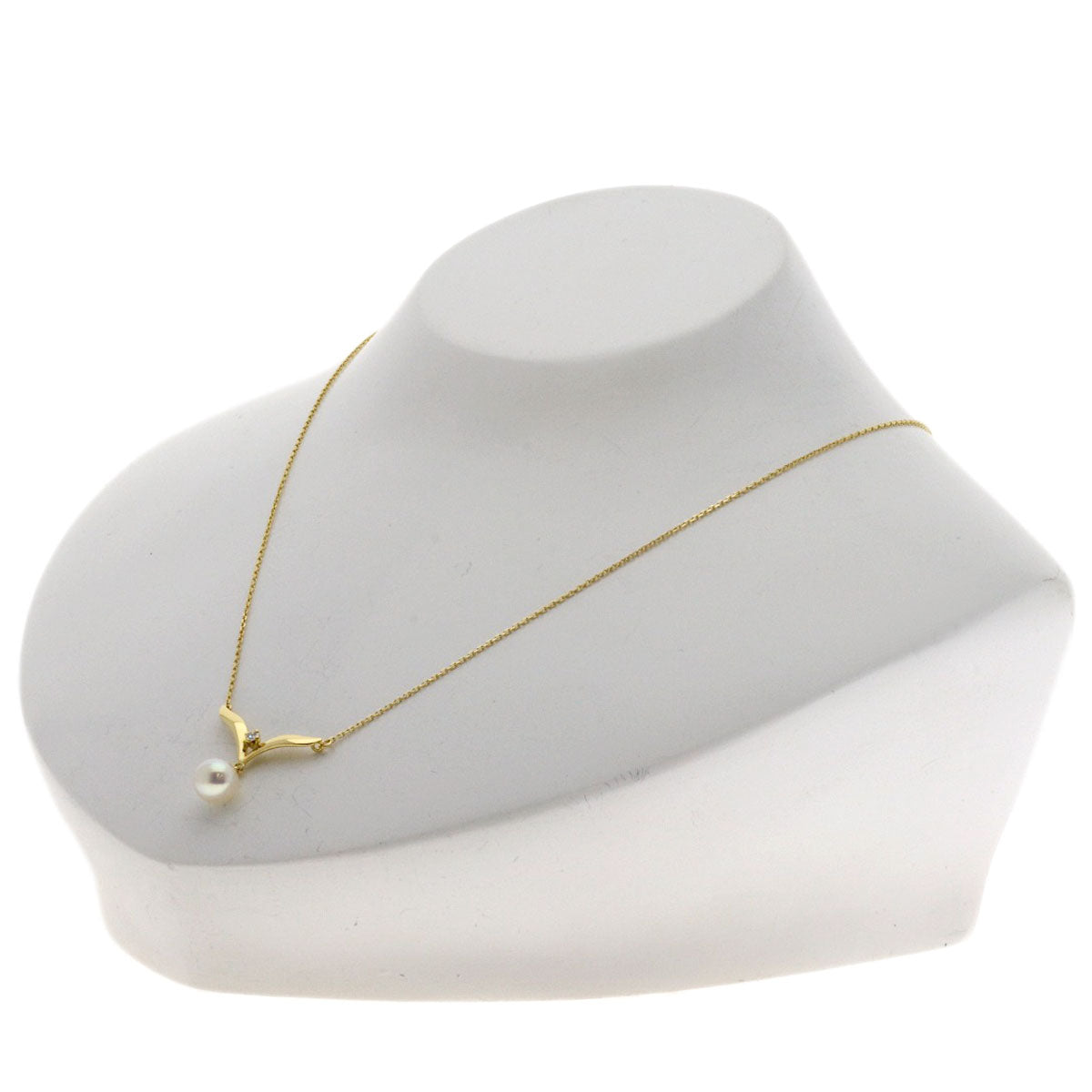 MIKIMOTO Pearl Pearl 1P Diamond Necklace K18 Yellow Gold Ladies [Used]