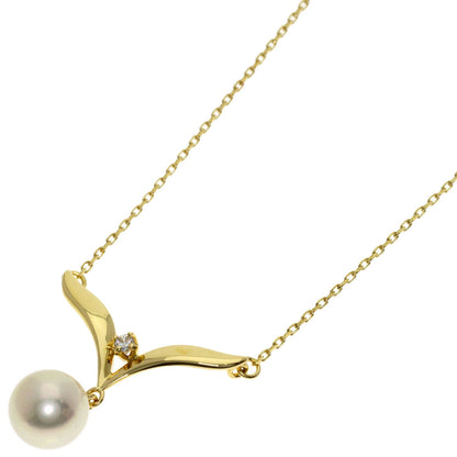 MIKIMOTO Pearl Pearl 1P Diamond Necklace K18 Yellow Gold Ladies [Used]
