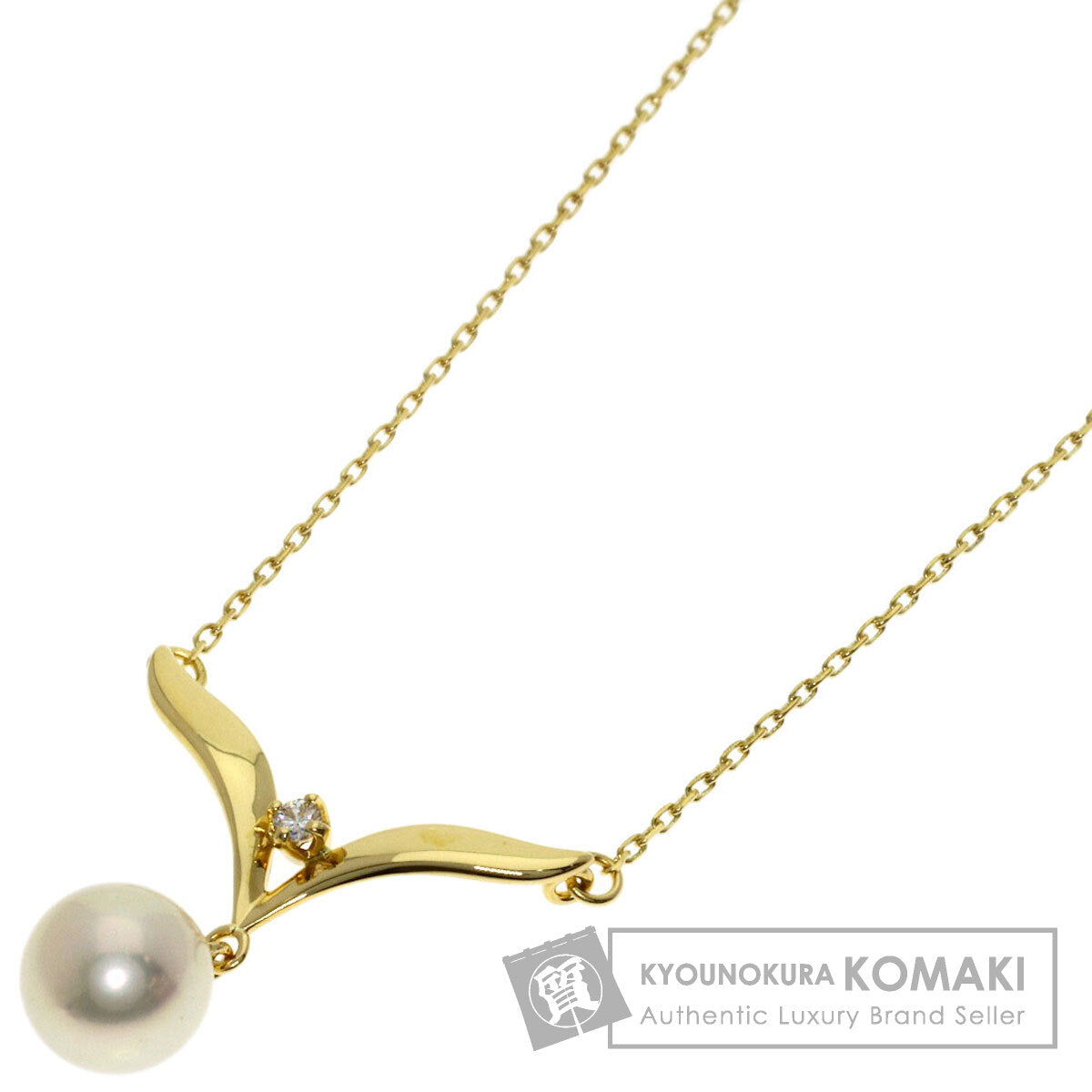 MIKIMOTO Pearl Pearl 1P Diamond Necklace K18 Yellow Gold Ladies [Used]