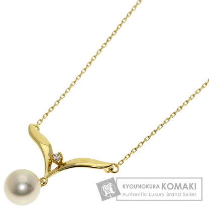 MIKIMOTO Pearl Pearl 1P Diamond Necklace K18 Yellow Gold Ladies [Used]