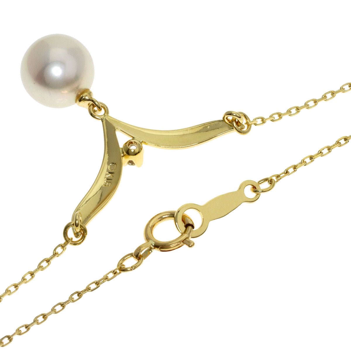 MIKIMOTO Pearl Pearl 1P Diamond Necklace K18 Yellow Gold Ladies [Used]