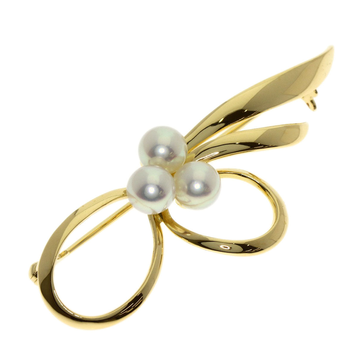 MIKIMOTO Ribbon Pearl Pearl Brooch K18 Yellow Gold Ladies [Used]