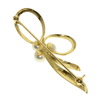 MIKIMOTO Ribbon Pearl Pearl Brooch K18 Yellow Gold Ladies [Used]