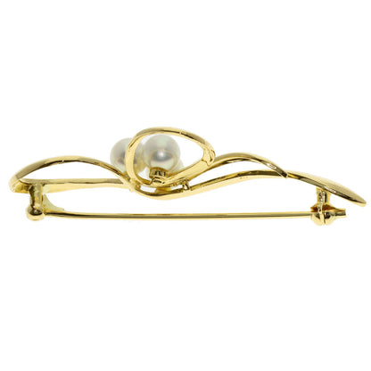 MIKIMOTO Ribbon Pearl Pearl Brooch K18 Yellow Gold Ladies [Used]
