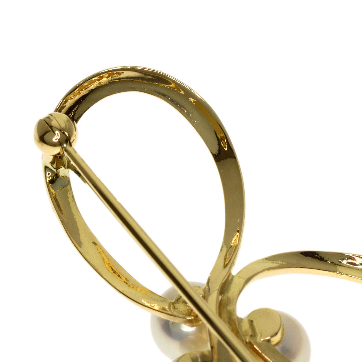 MIKIMOTO Ribbon Pearl Pearl Brooch K18 Yellow Gold Ladies [Used]
