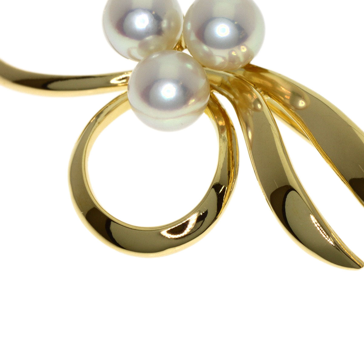 MIKIMOTO Ribbon Pearl Pearl Brooch K18 Yellow Gold Ladies [Used]