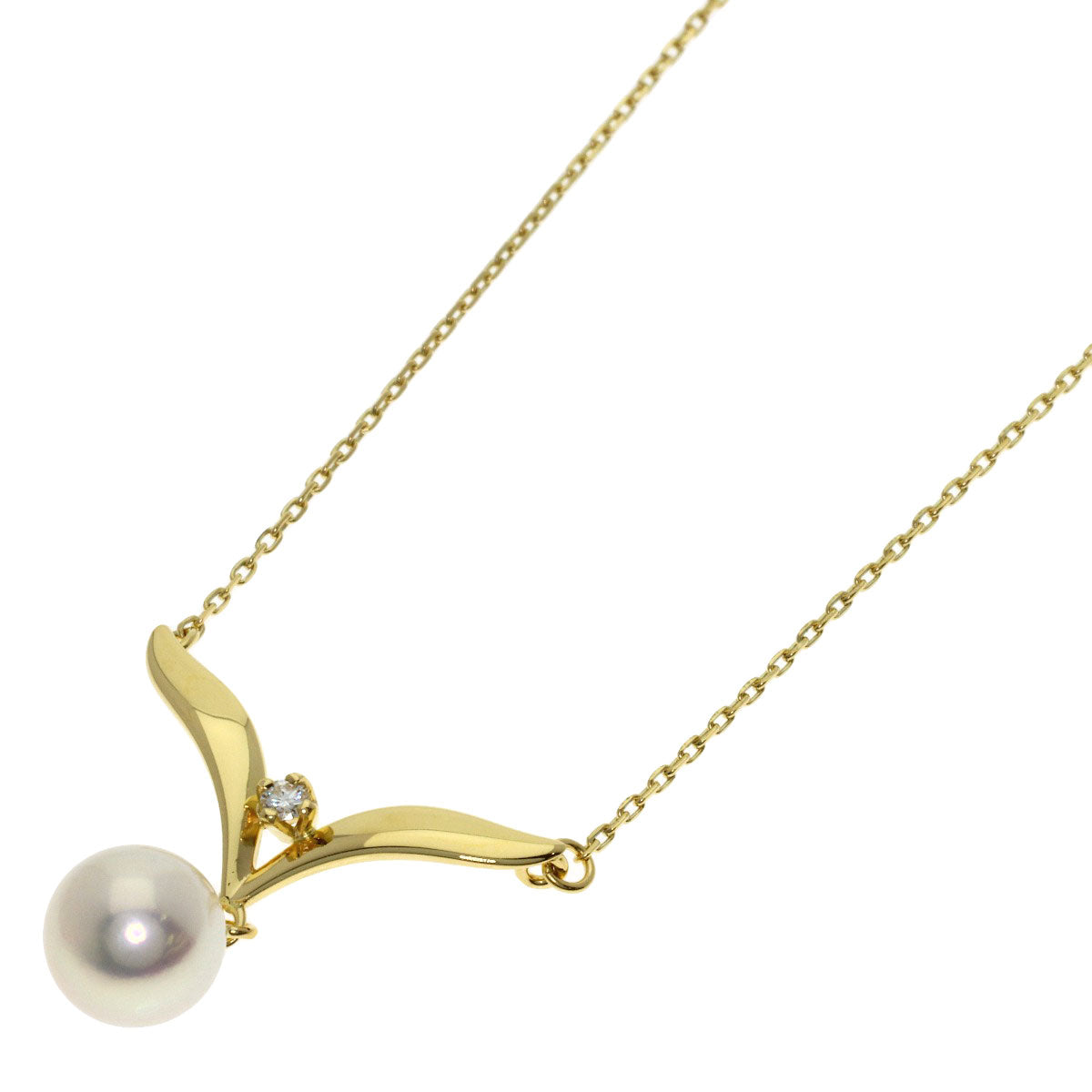 MIKIMOTO Pearl Pearl Diamond Necklace K18 Yellow Gold Ladies [Used]