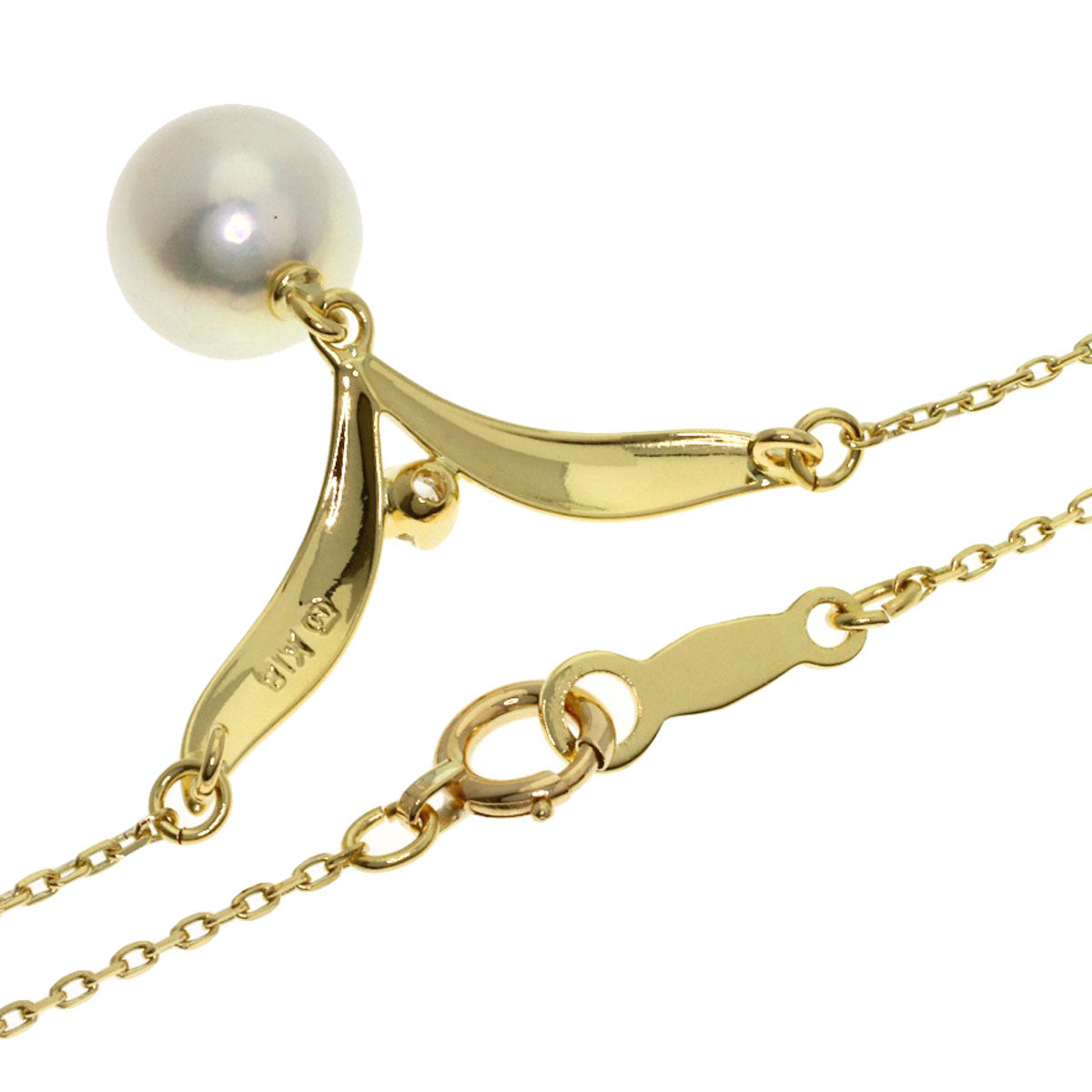 MIKIMOTO Pearl Pearl Diamond Necklace K18 Yellow Gold Ladies [Used]