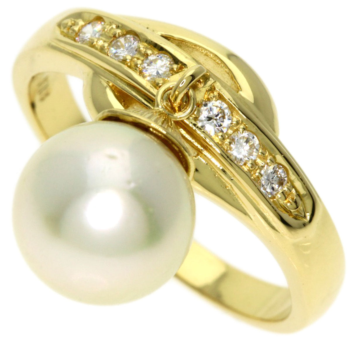 MIKIMOTO Pearl Pearl Diamond Ring K18 Yellow Gold Ladies [Used]