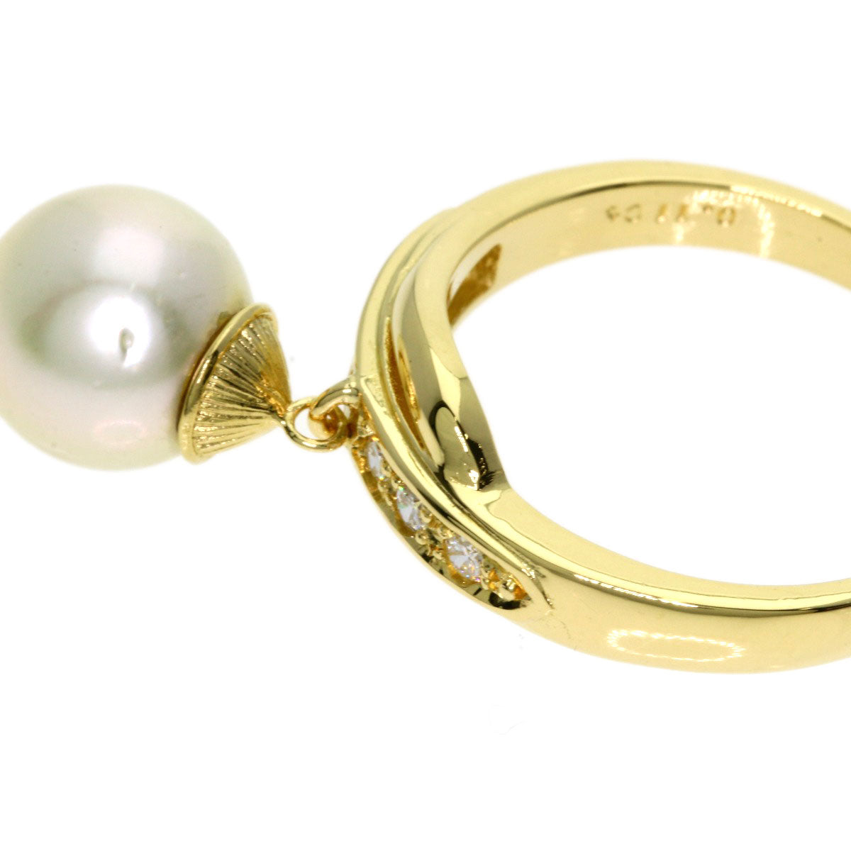 MIKIMOTO Pearl Pearl Diamond Ring K18 Yellow Gold Ladies [Used]