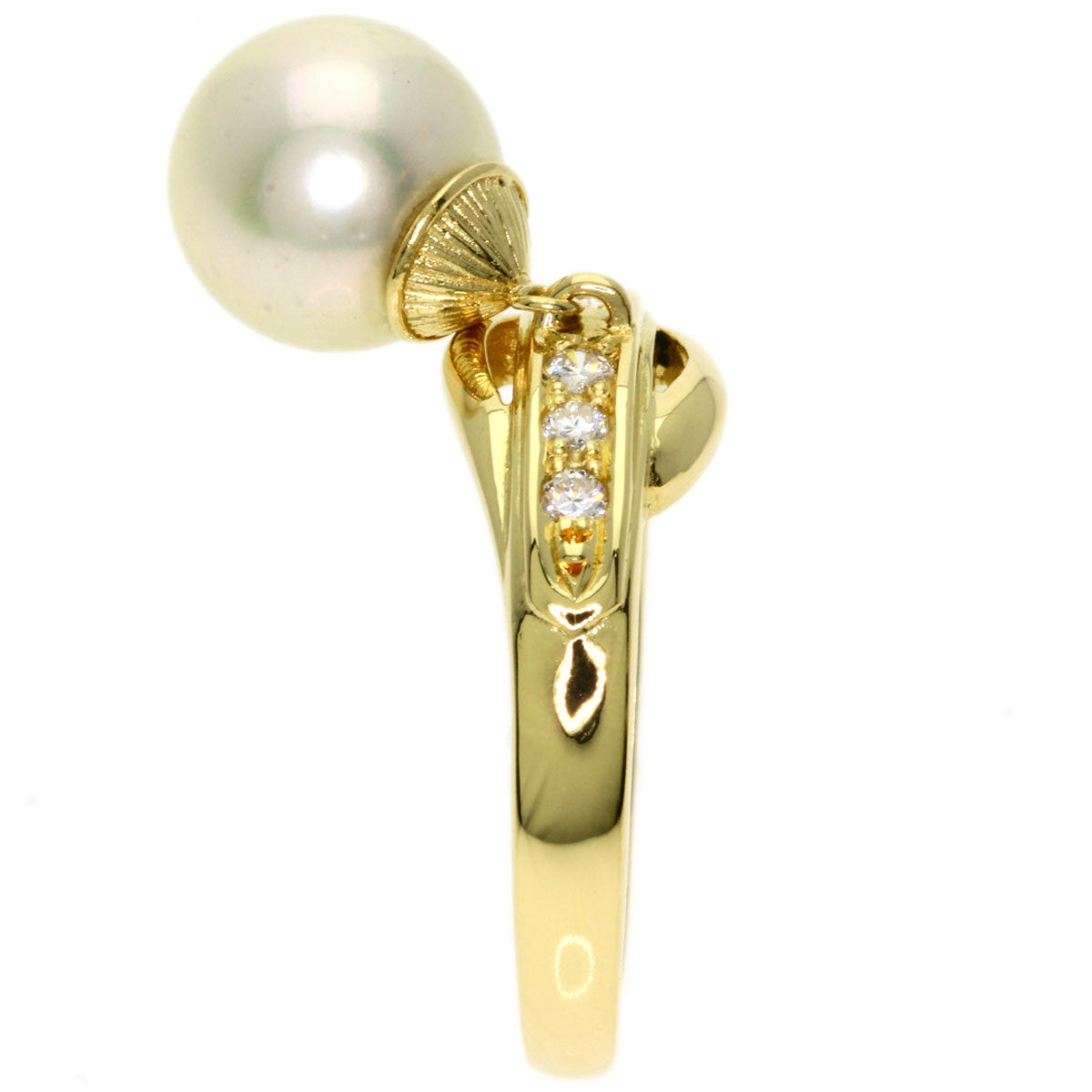 MIKIMOTO Pearl Pearl Diamond Ring K18 Yellow Gold Ladies [Used]