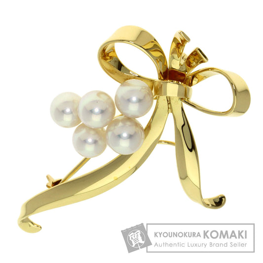 MIKIMOTO Pearl Pearl Ribbon Brooch K18 Yellow Gold Ladies [Used]