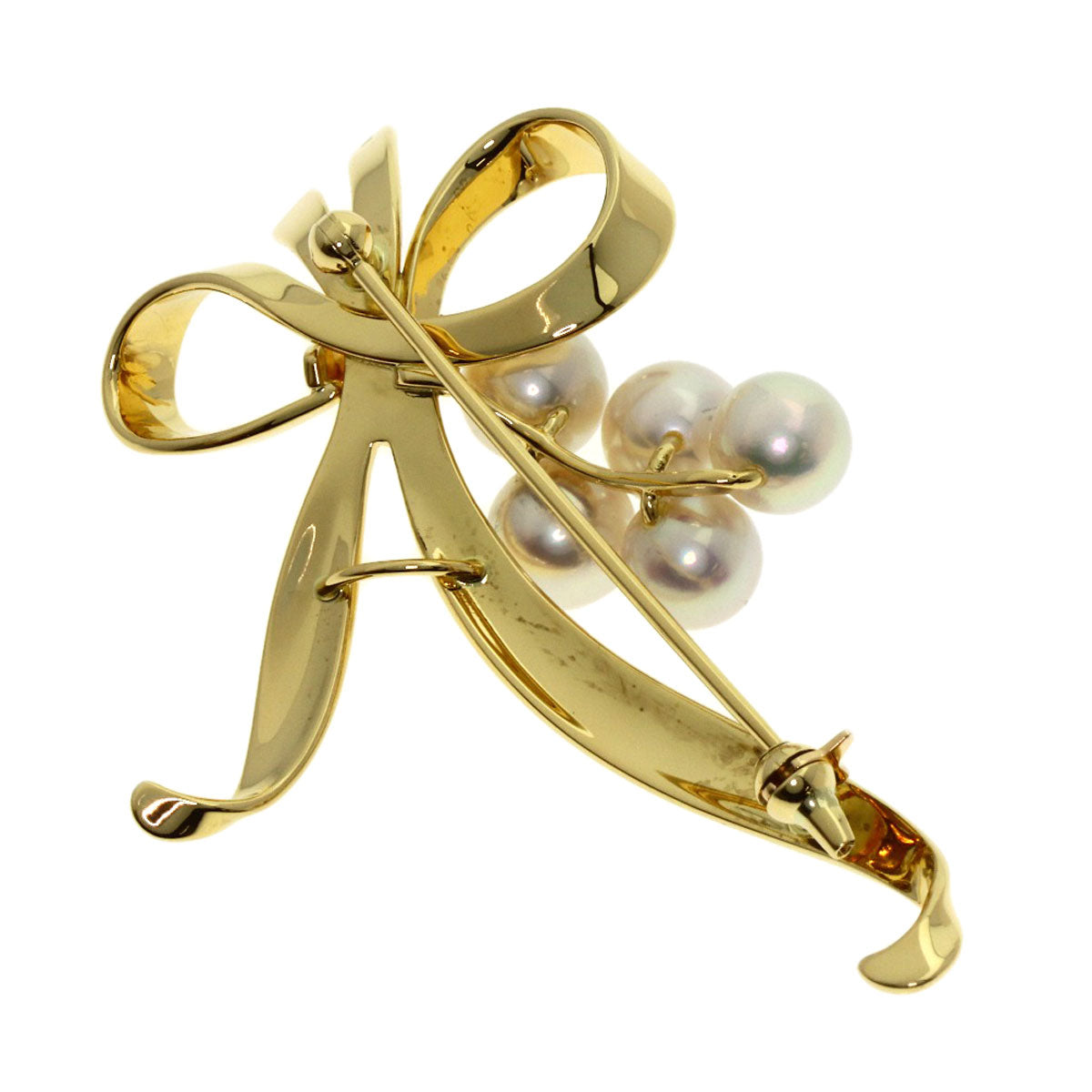 MIKIMOTO Pearl Pearl Ribbon Brooch K18 Yellow Gold Ladies [Used]