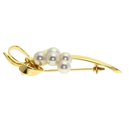 MIKIMOTO Pearl Pearl Ribbon Brooch K18 Yellow Gold Ladies [Used]