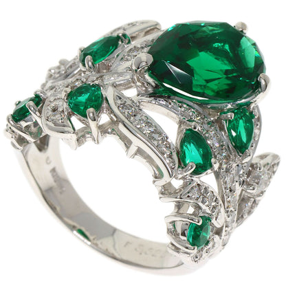 3.32ct Synthetic Emerald Diamond Ring K18 White Gold 11.2g　Ladies