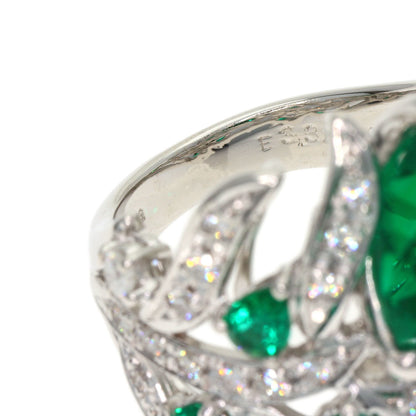 3.32ct Synthetic Emerald Diamond Ring K18 White Gold 11.2g　Ladies