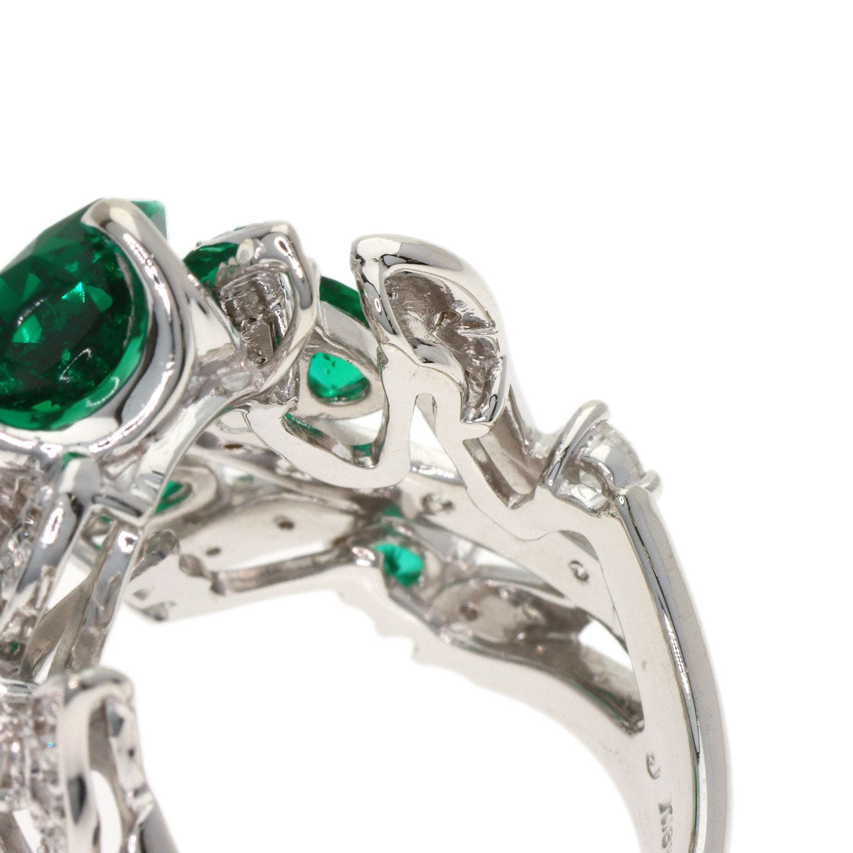 3.32ct Synthetic Emerald Diamond Ring K18 White Gold 11.2g　Ladies