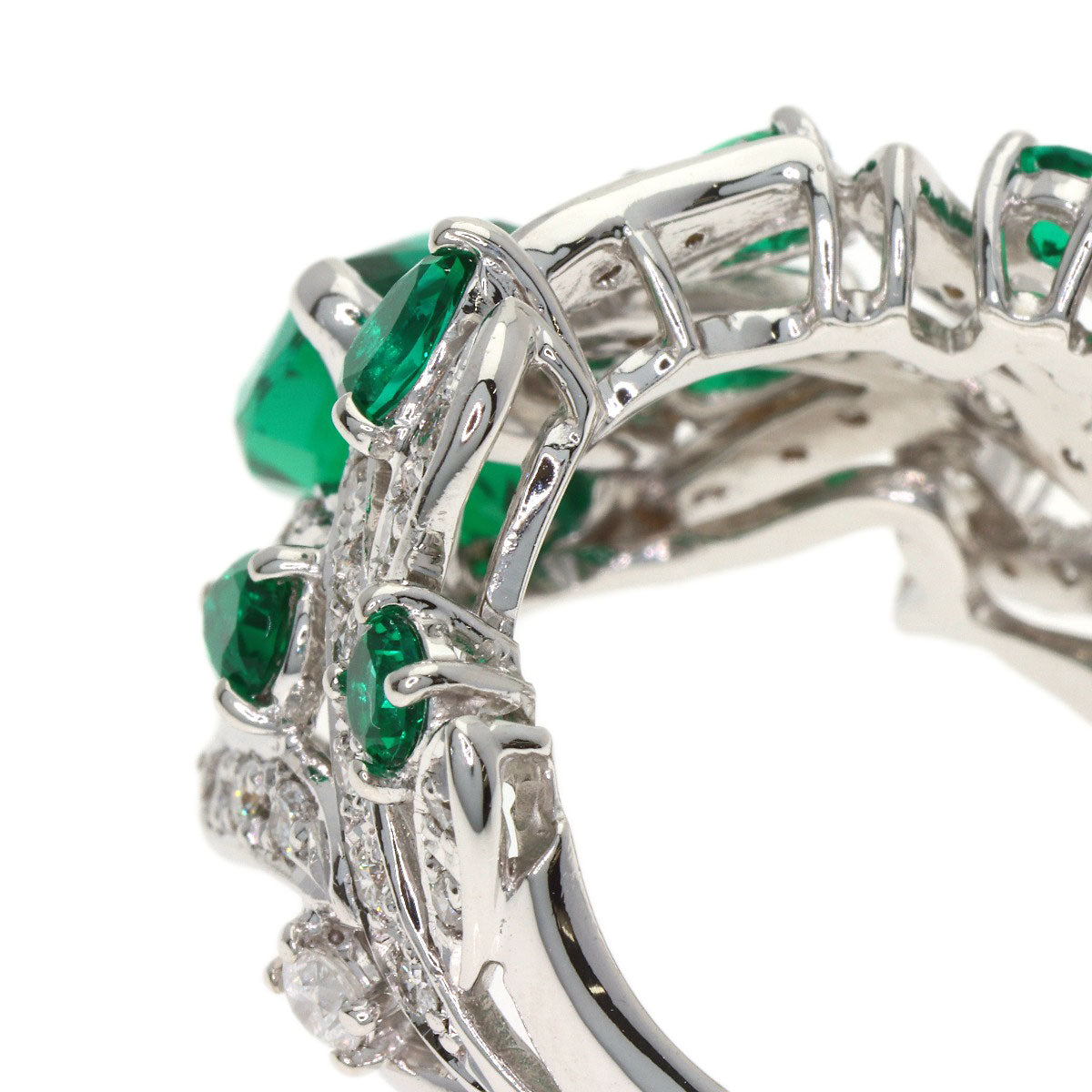 3.32ct Synthetic Emerald Diamond Ring K18 White Gold 11.2g　Ladies