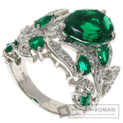 3.32ct Synthetic Emerald Diamond Ring K18 White Gold 11.2g　Ladies