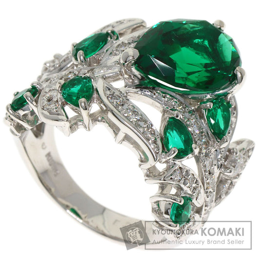 3.32ct Synthetic Emerald Diamond Ring K18 White Gold 11.2g　Ladies