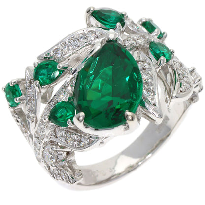 3.32ct Synthetic Emerald Diamond Ring K18 White Gold 11.2g　Ladies