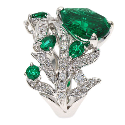 3.32ct Synthetic Emerald Diamond Ring K18 White Gold 11.2g　Ladies
