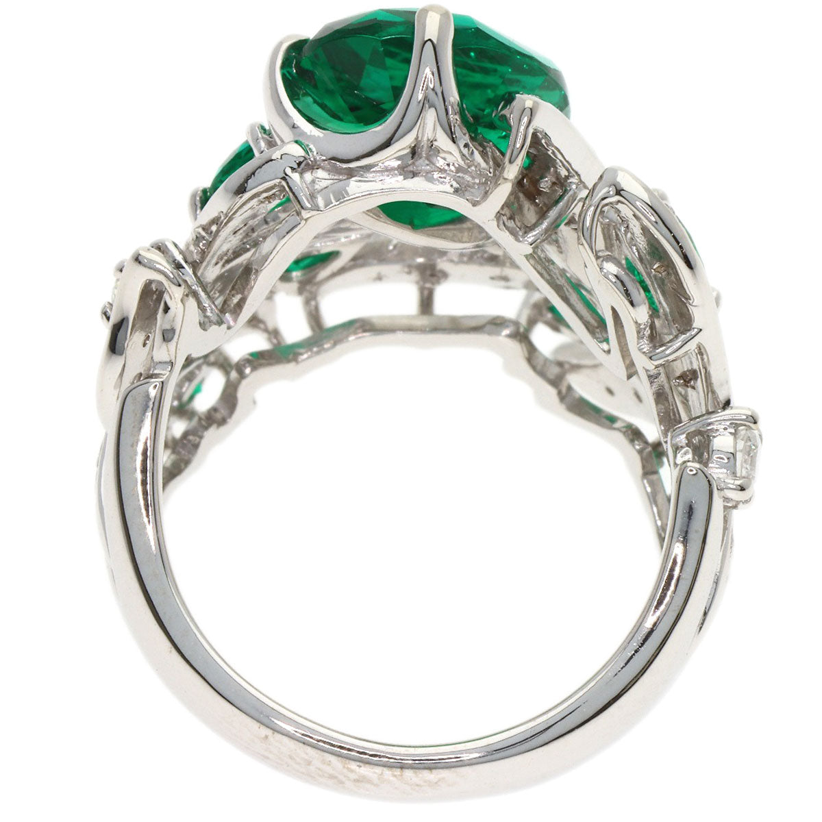 3.32ct Synthetic Emerald Diamond Ring K18 White Gold 11.2g　Ladies