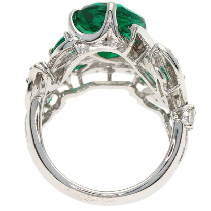 3.32ct Synthetic Emerald Diamond Ring K18 White Gold 11.2g　Ladies