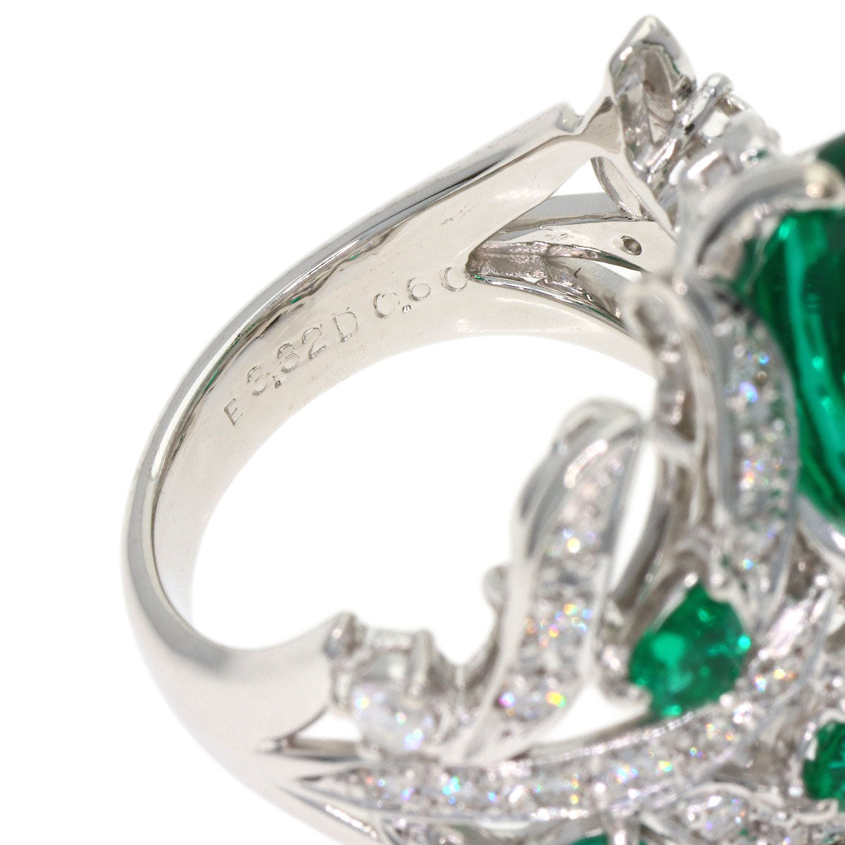 3.32ct Synthetic Emerald Diamond Ring K18 White Gold 11.2g　Ladies