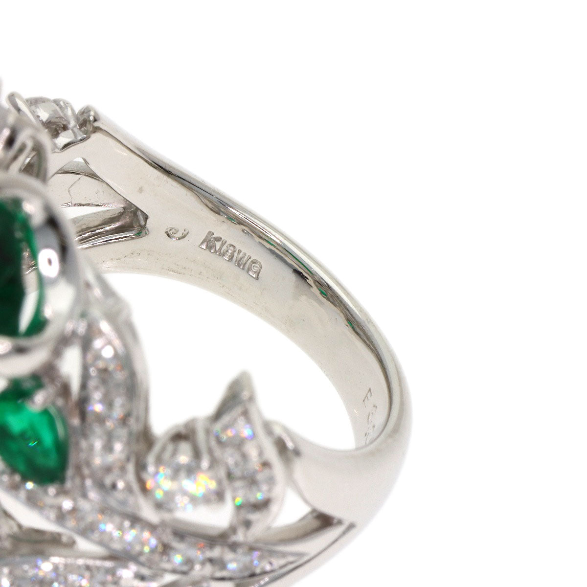 3.32ct Synthetic Emerald Diamond Ring K18 White Gold 11.2g　Ladies