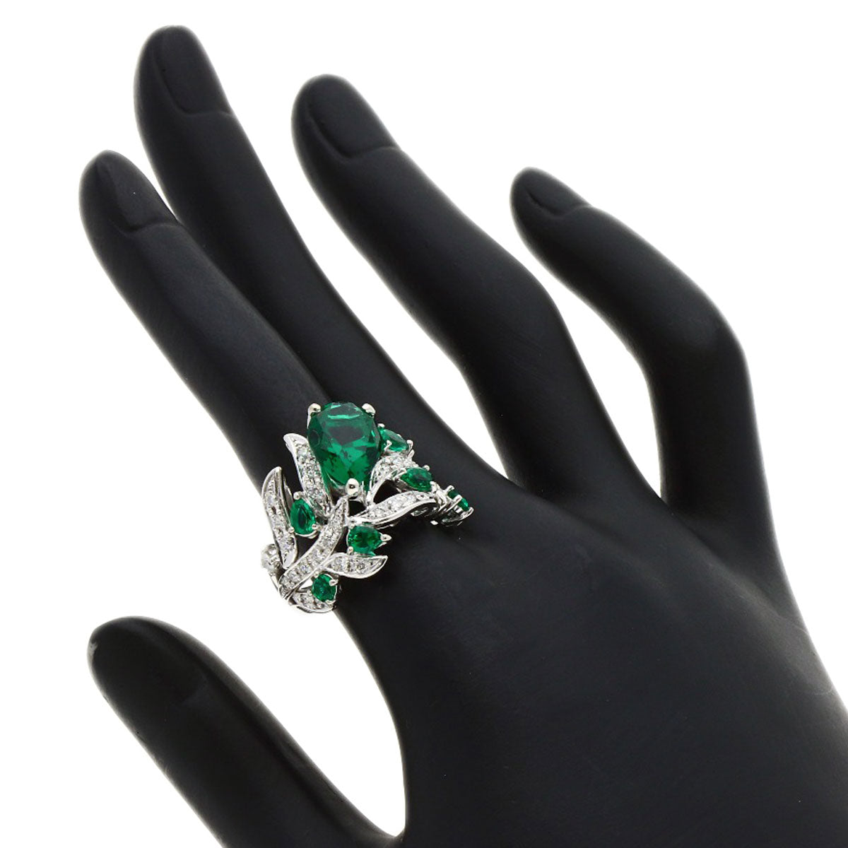 3.32ct Synthetic Emerald Diamond Ring K18 White Gold 11.2g　Ladies