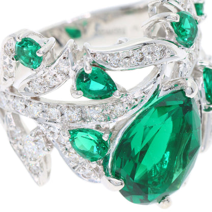 3.32ct Synthetic Emerald Diamond Ring K18 White Gold 11.2g　Ladies