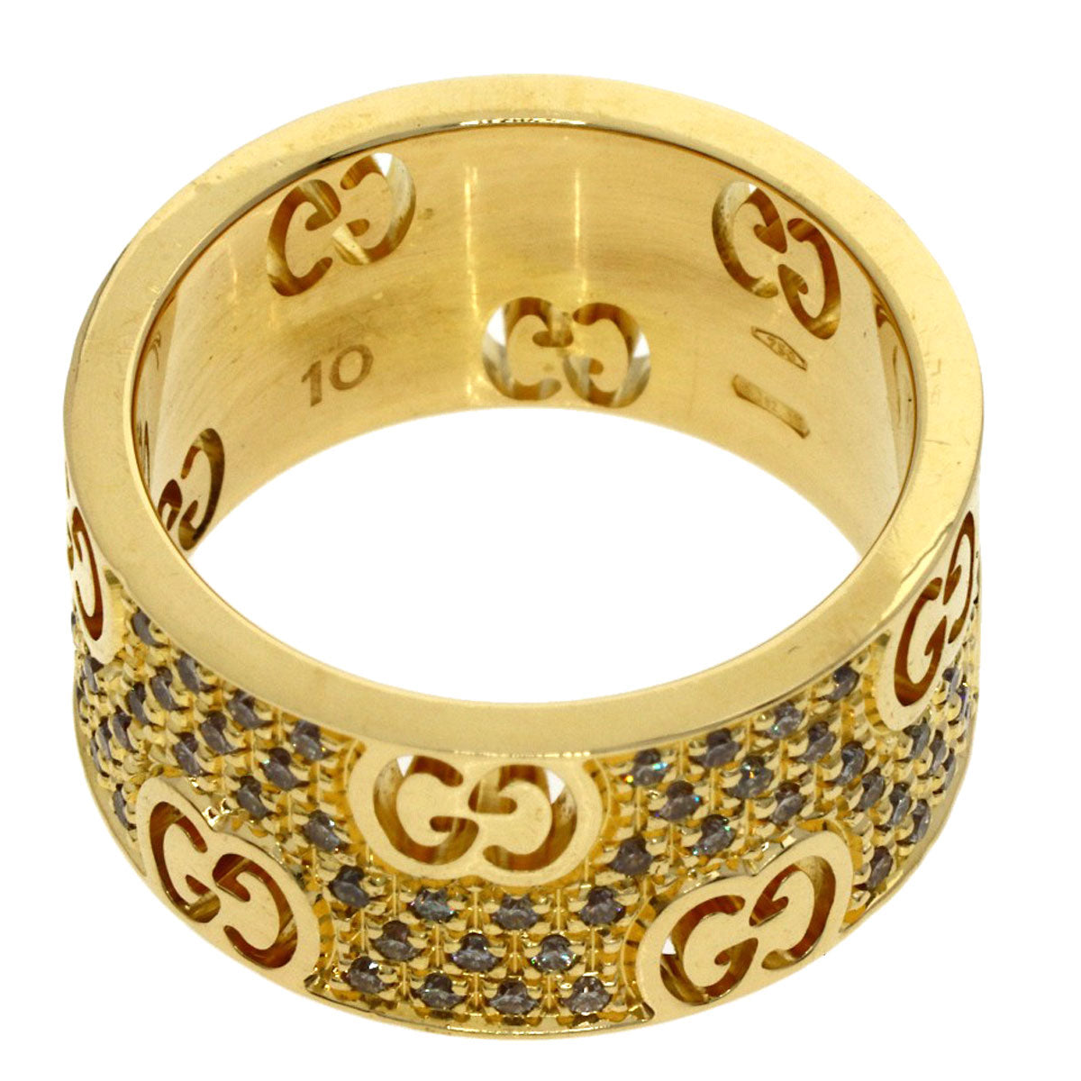 GUCCI Icon Stardust Wide Diamond #10 Ring K18 Yellow Gold Ladies [Used]