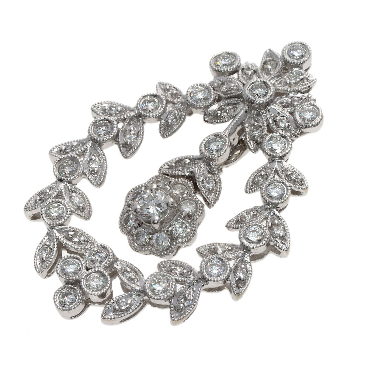 Ponte Vecchio Flower motif Diamond Pendant top K18 White Gold Ladies [Used]