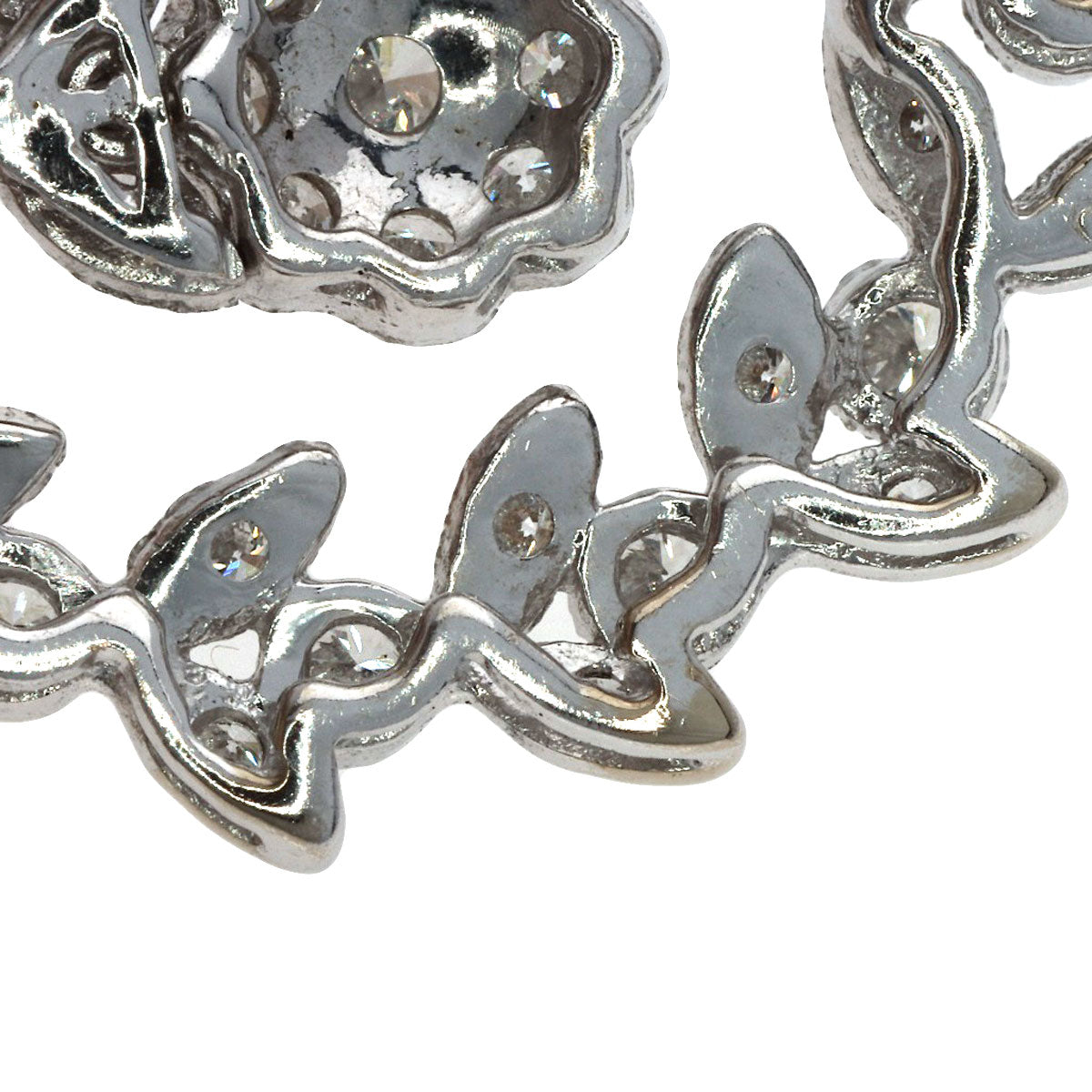 Ponte Vecchio Flower motif Diamond Pendant top K18 White Gold Ladies [Used]