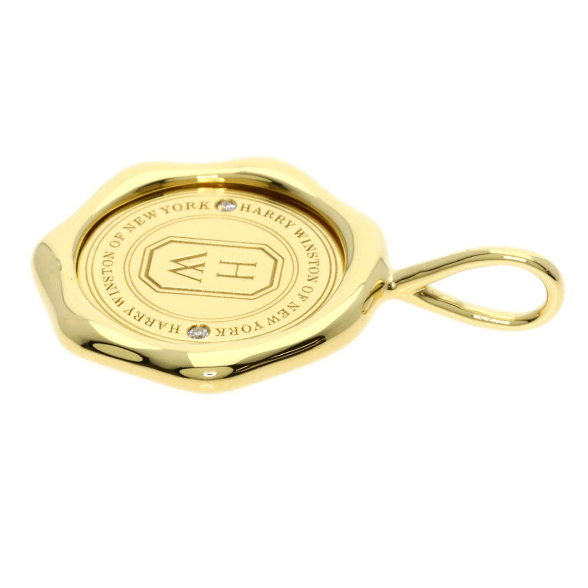 HARRY WINSTON Logo Shield 2P Diamond Pendant top K18 Yellow Gold Ladies [Used]