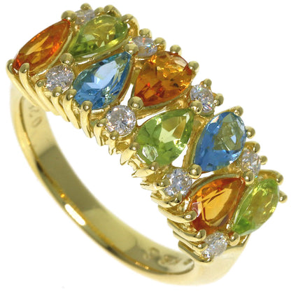 Citrin Peridot Blue Topaz Diamond Ring K18 Yellow Gold 5.3g　Ladies