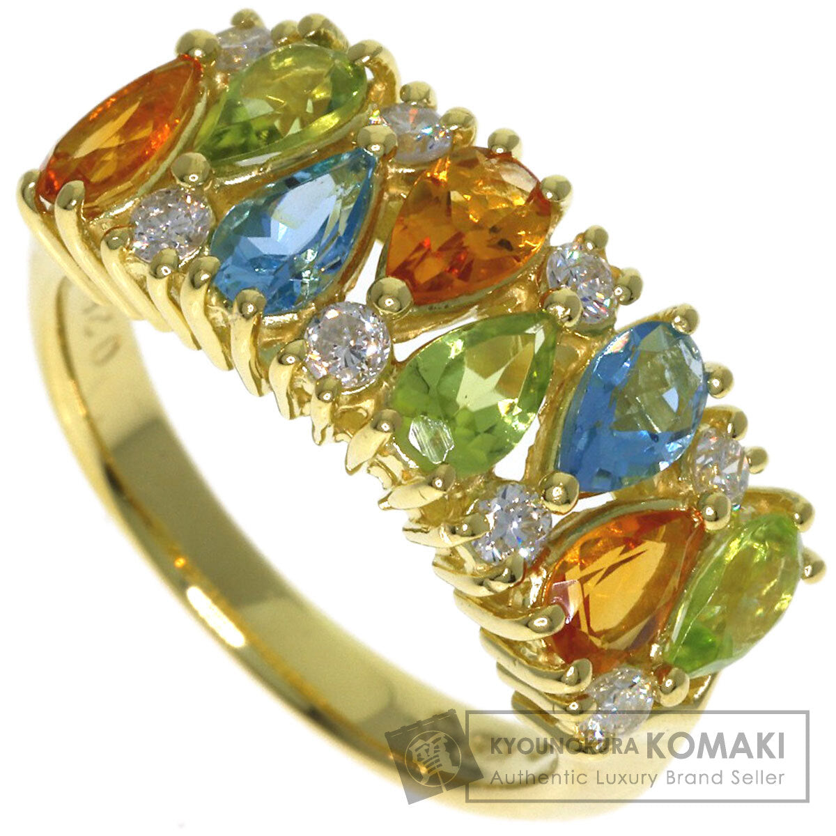 Citrin Peridot Blue Topaz Diamond Ring K18 Yellow Gold 5.3g　Ladies