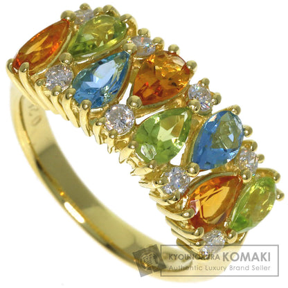 Citrin Peridot Blue Topaz Diamond Ring K18 Yellow Gold 5.3g　Ladies