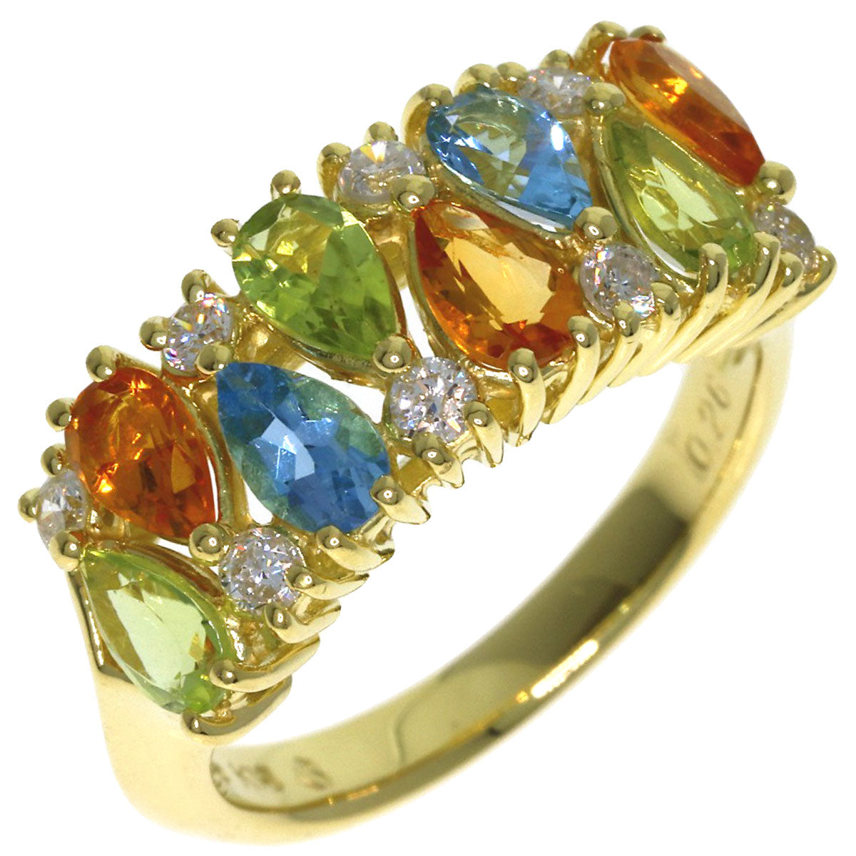 Citrin Peridot Blue Topaz Diamond Ring K18 Yellow Gold 5.3g　Ladies