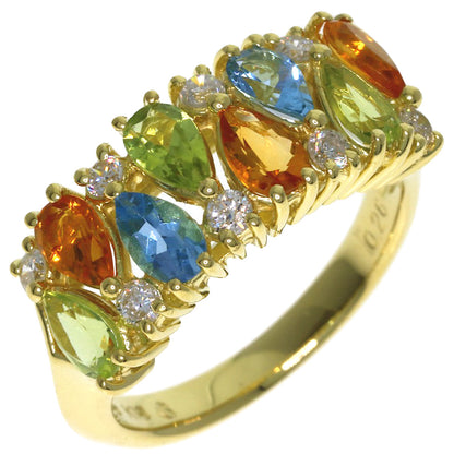 Citrin Peridot Blue Topaz Diamond Ring K18 Yellow Gold 5.3g　Ladies