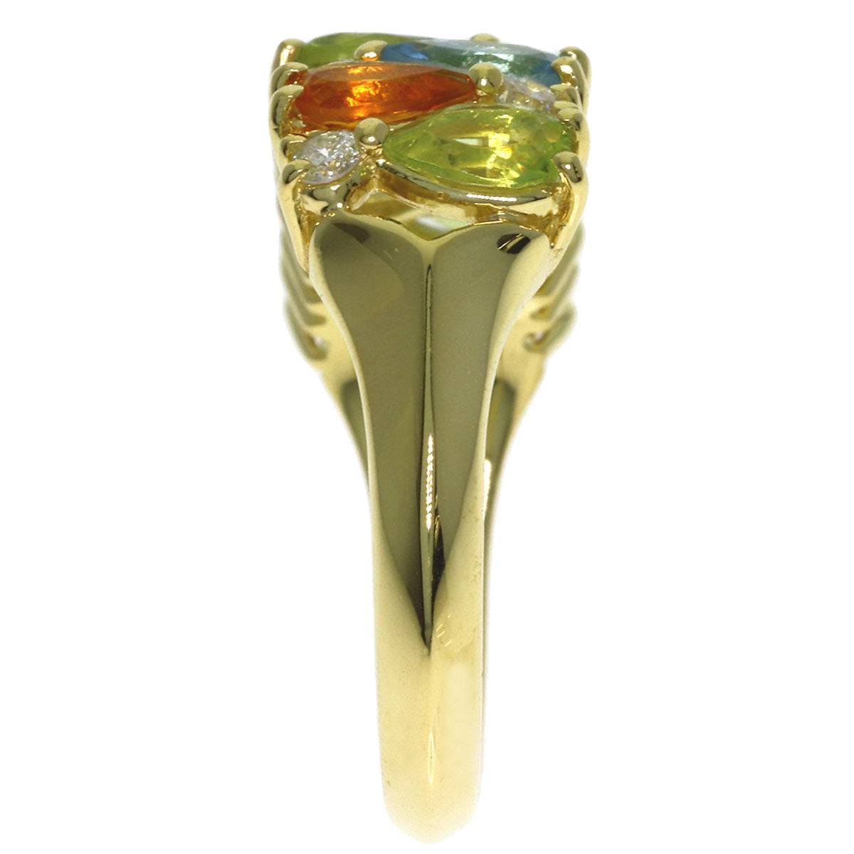 Citrin Peridot Blue Topaz Diamond Ring K18 Yellow Gold 5.3g　Ladies