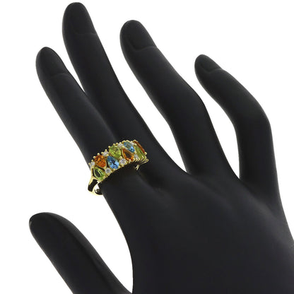 Citrin Peridot Blue Topaz Diamond Ring K18 Yellow Gold 5.3g　Ladies
