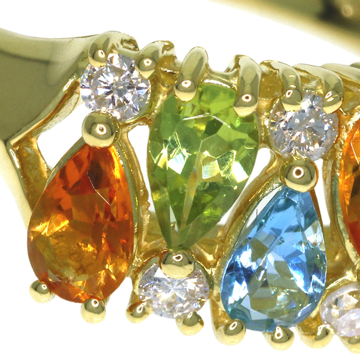 Citrin Peridot Blue Topaz Diamond Ring K18 Yellow Gold 5.3g　Ladies