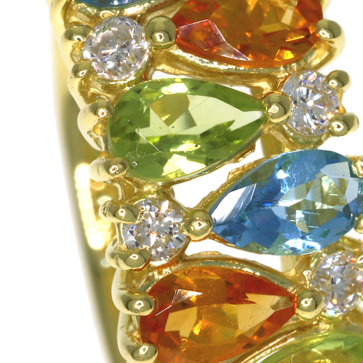 Citrin Peridot Blue Topaz Diamond Ring K18 Yellow Gold 5.3g　Ladies