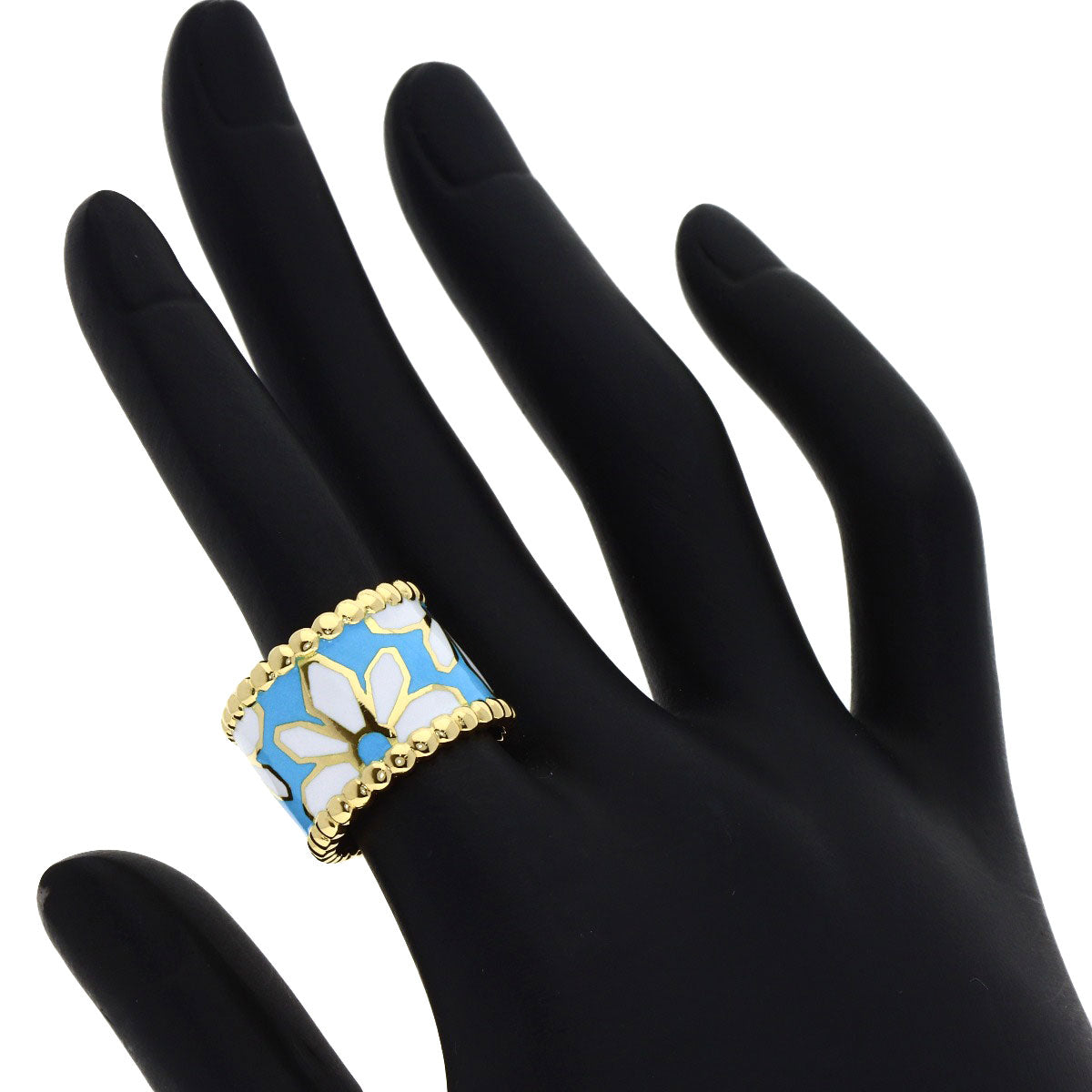 YANES Flower Enamel Ring K18 Yellow Gold Ladies [Used]